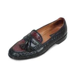 Zelli genuine crocodile and leather woven black brown tassel loafer shoes 10.5 M